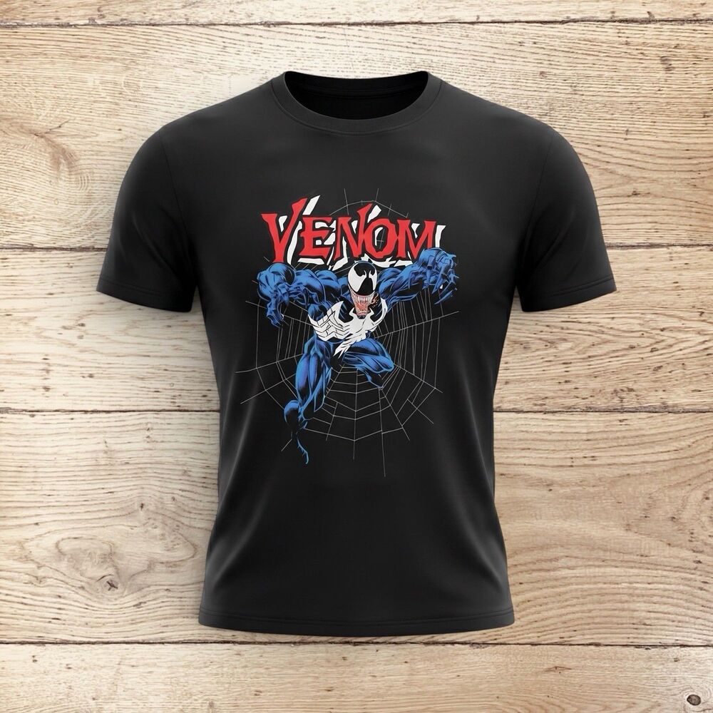 Marvel Venom Graphic T-Shirt Black Size Small S Blue Comic Spider Web Tee